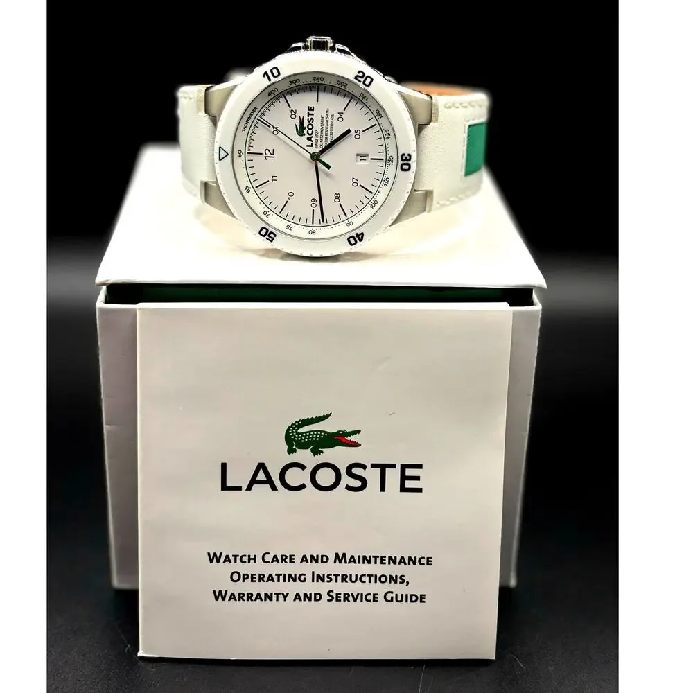 Lacoste Toronto 2010563 White Green Leather Quartz Men's Watch 44mm